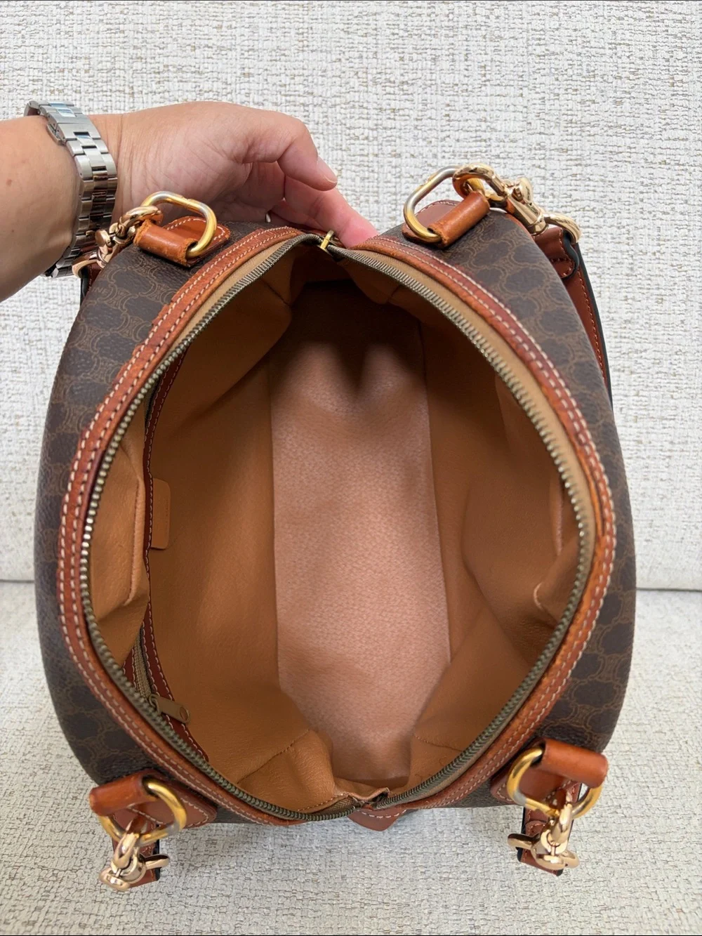 1994 Celine Triomphe Macadam Monogram Dome Satchel